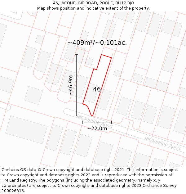 46, JACQUELINE ROAD, POOLE, BH12 3JQ: Plot and title map