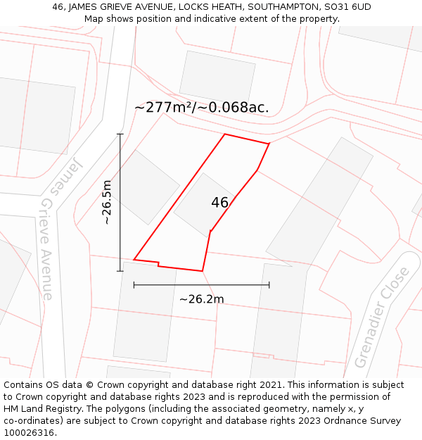 46, JAMES GRIEVE AVENUE, LOCKS HEATH, SOUTHAMPTON, SO31 6UD: Plot and title map