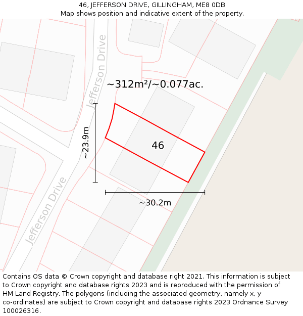 46, JEFFERSON DRIVE, GILLINGHAM, ME8 0DB: Plot and title map