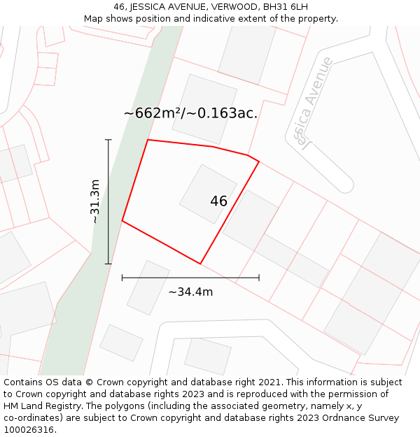 46, JESSICA AVENUE, VERWOOD, BH31 6LH: Plot and title map