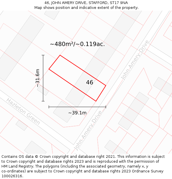 46, JOHN AMERY DRIVE, STAFFORD, ST17 9NA: Plot and title map