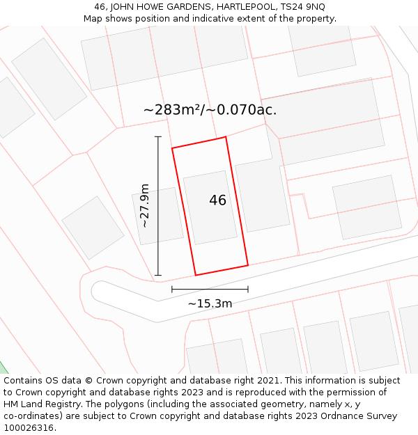 46, JOHN HOWE GARDENS, HARTLEPOOL, TS24 9NQ: Plot and title map