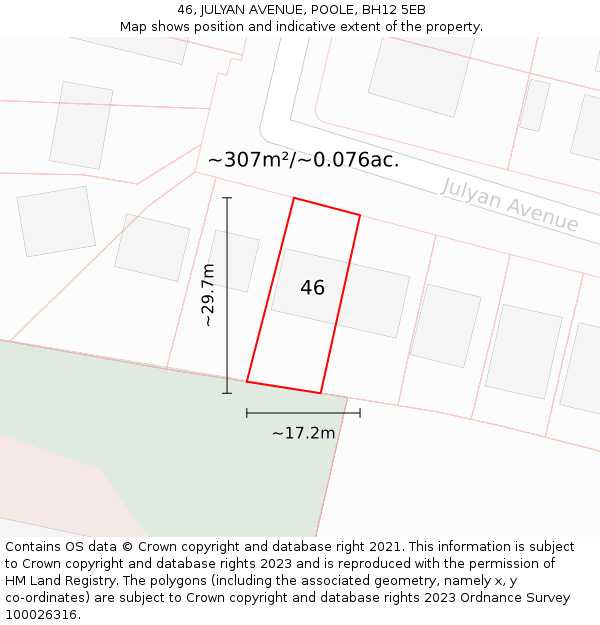 46, JULYAN AVENUE, POOLE, BH12 5EB: Plot and title map