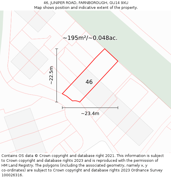 46, JUNIPER ROAD, FARNBOROUGH, GU14 9XU: Plot and title map