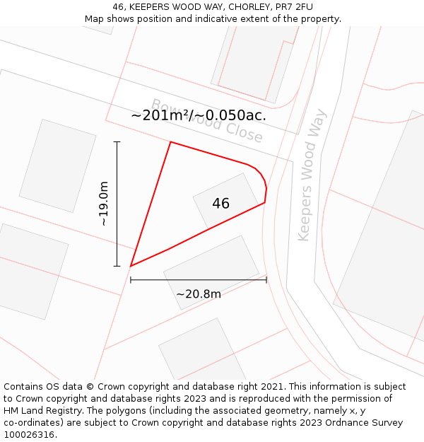 46, KEEPERS WOOD WAY, CHORLEY, PR7 2FU: Plot and title map