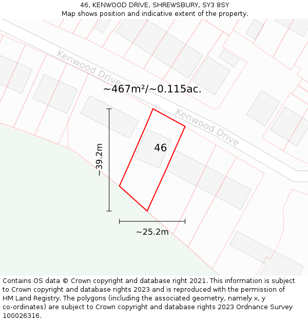 46, KENWOOD DRIVE, SHREWSBURY, SY3 8SY: Plot and title map