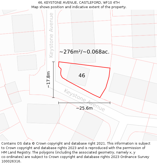 46, KEYSTONE AVENUE, CASTLEFORD, WF10 4TH: Plot and title map