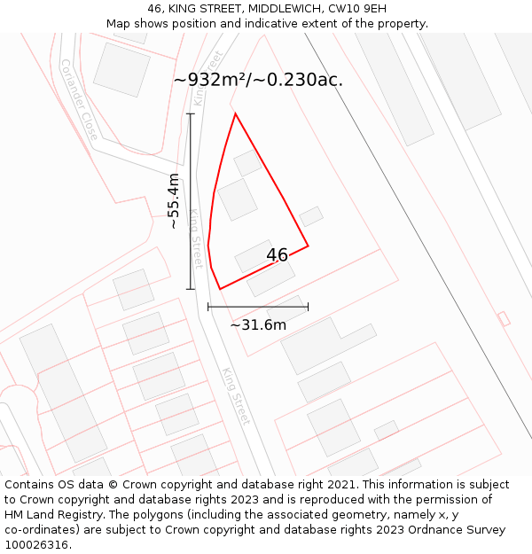 46, KING STREET, MIDDLEWICH, CW10 9EH: Plot and title map