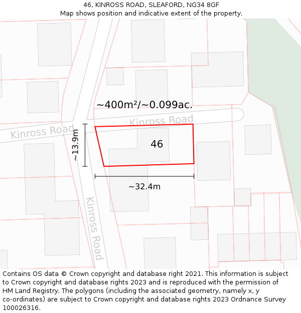 46, KINROSS ROAD, SLEAFORD, NG34 8GF: Plot and title map