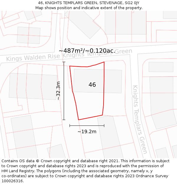 46, KNIGHTS TEMPLARS GREEN, STEVENAGE, SG2 0JY: Plot and title map