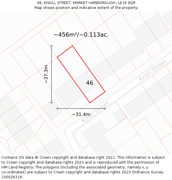 46, KNOLL STREET, MARKET HARBOROUGH, LE16 9QR: Plot and title map