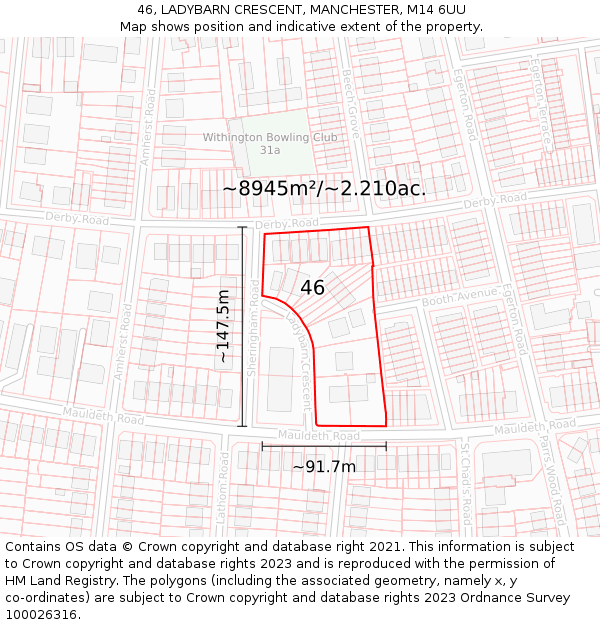 46, LADYBARN CRESCENT, MANCHESTER, M14 6UU: Plot and title map