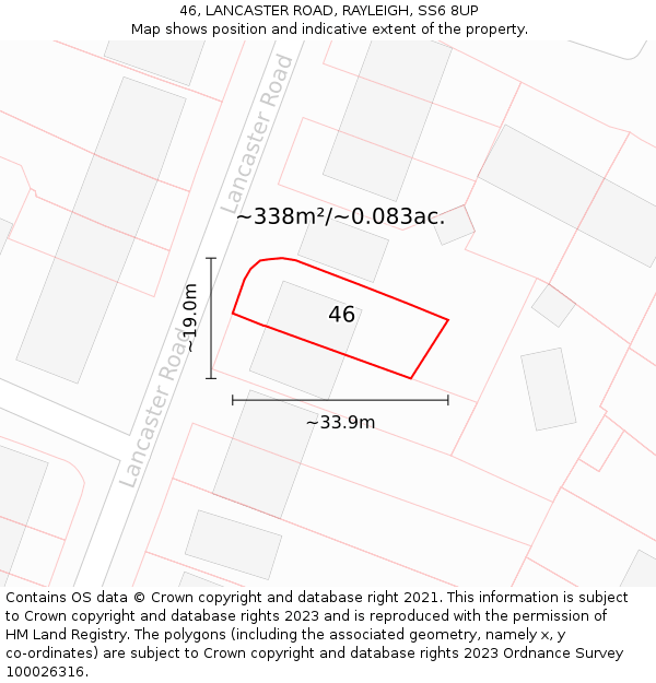 46, LANCASTER ROAD, RAYLEIGH, SS6 8UP: Plot and title map