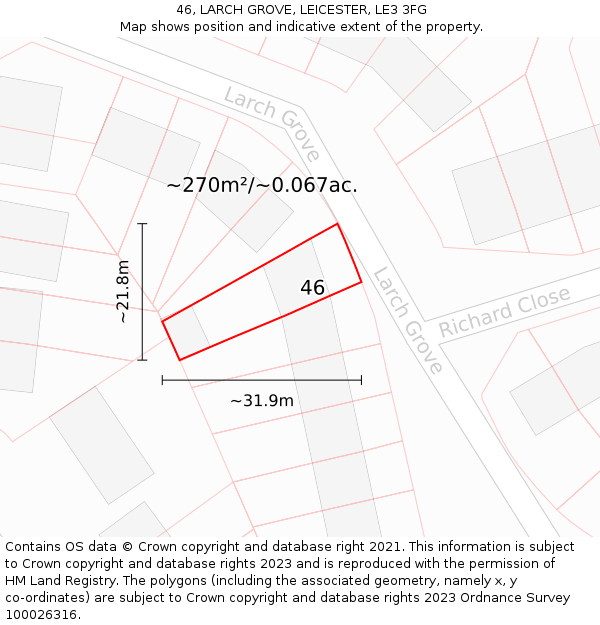 46, LARCH GROVE, LEICESTER, LE3 3FG: Plot and title map