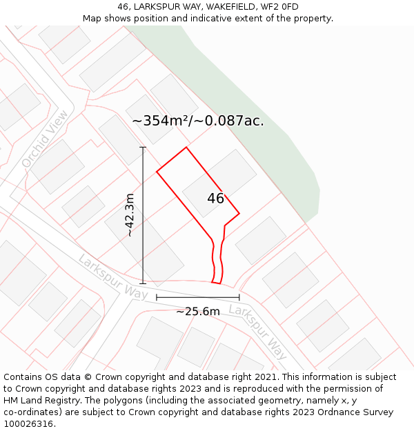 46, LARKSPUR WAY, WAKEFIELD, WF2 0FD: Plot and title map