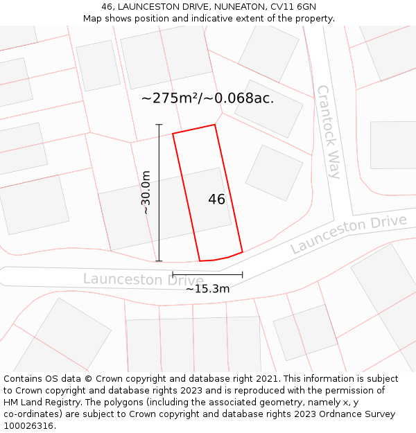 46, LAUNCESTON DRIVE, NUNEATON, CV11 6GN: Plot and title map