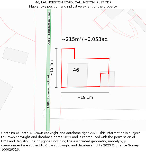 46, LAUNCESTON ROAD, CALLINGTON, PL17 7DP: Plot and title map
