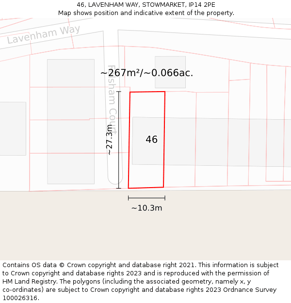 46, LAVENHAM WAY, STOWMARKET, IP14 2PE: Plot and title map