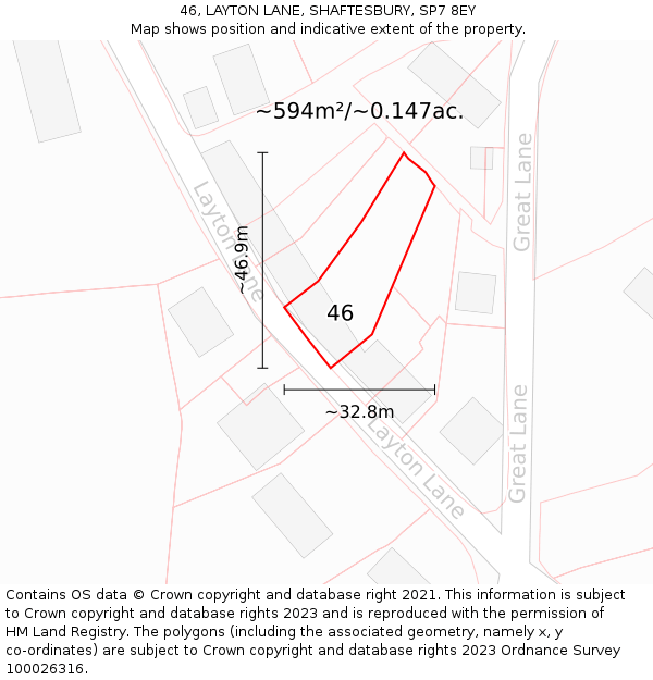 46, LAYTON LANE, SHAFTESBURY, SP7 8EY: Plot and title map