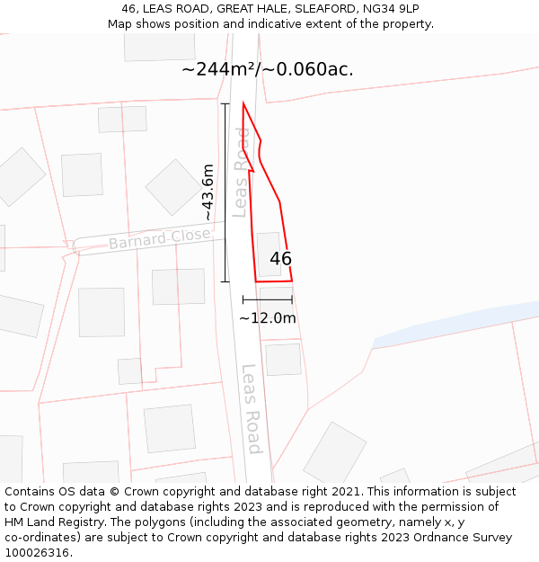 46, LEAS ROAD, GREAT HALE, SLEAFORD, NG34 9LP: Plot and title map