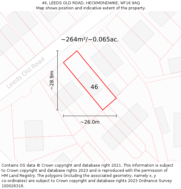 46, LEEDS OLD ROAD, HECKMONDWIKE, WF16 9AQ: Plot and title map