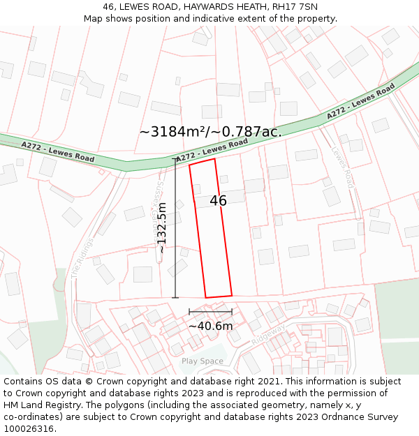 46, LEWES ROAD, HAYWARDS HEATH, RH17 7SN: Plot and title map