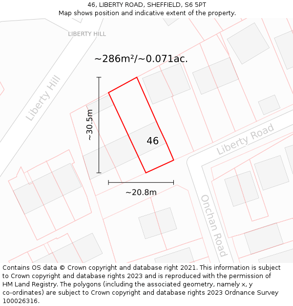46, LIBERTY ROAD, SHEFFIELD, S6 5PT: Plot and title map