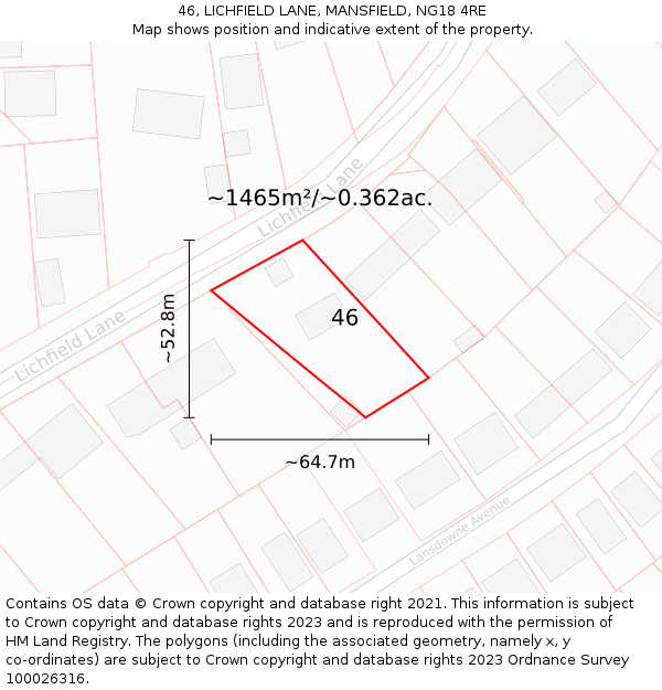 46, LICHFIELD LANE, MANSFIELD, NG18 4RE: Plot and title map