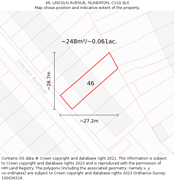 46, LINCOLN AVENUE, NUNEATON, CV10 9LX: Plot and title map