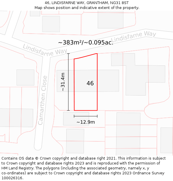 46, LINDISFARNE WAY, GRANTHAM, NG31 8ST: Plot and title map