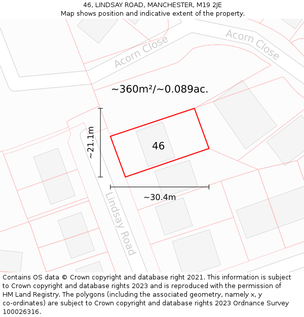 46, LINDSAY ROAD, MANCHESTER, M19 2JE: Plot and title map