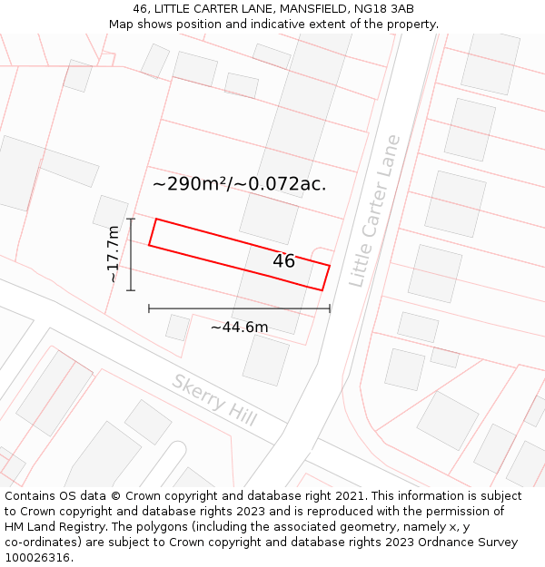 46, LITTLE CARTER LANE, MANSFIELD, NG18 3AB: Plot and title map