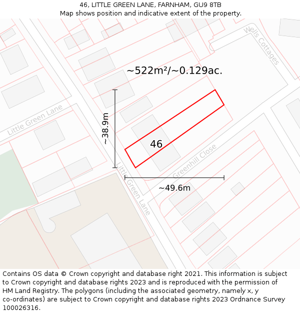 46, LITTLE GREEN LANE, FARNHAM, GU9 8TB: Plot and title map