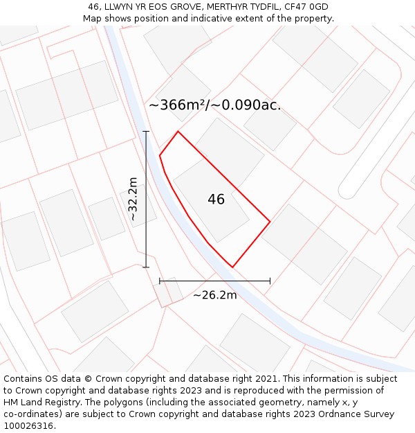 46, LLWYN YR EOS GROVE, MERTHYR TYDFIL, CF47 0GD: Plot and title map