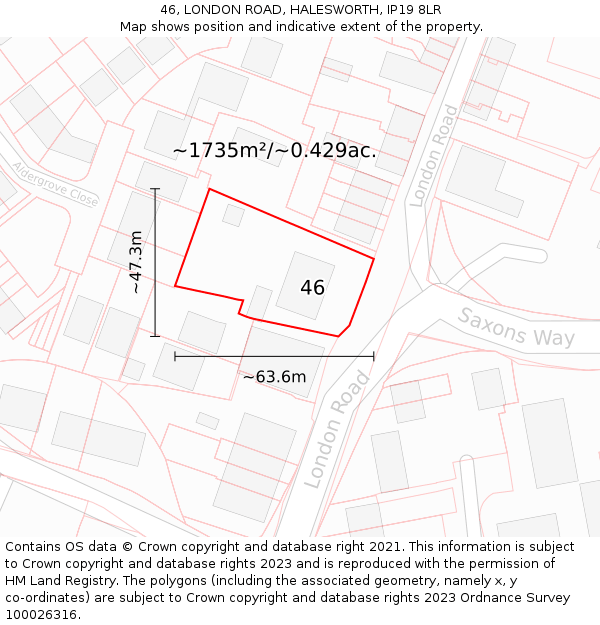 46, LONDON ROAD, HALESWORTH, IP19 8LR: Plot and title map