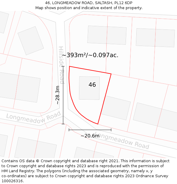 46, LONGMEADOW ROAD, SALTASH, PL12 6DP: Plot and title map