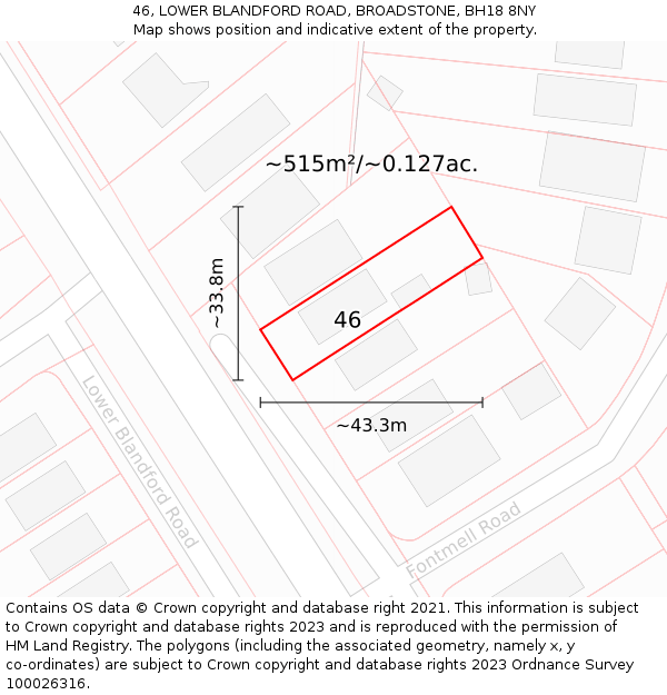 46, LOWER BLANDFORD ROAD, BROADSTONE, BH18 8NY: Plot and title map