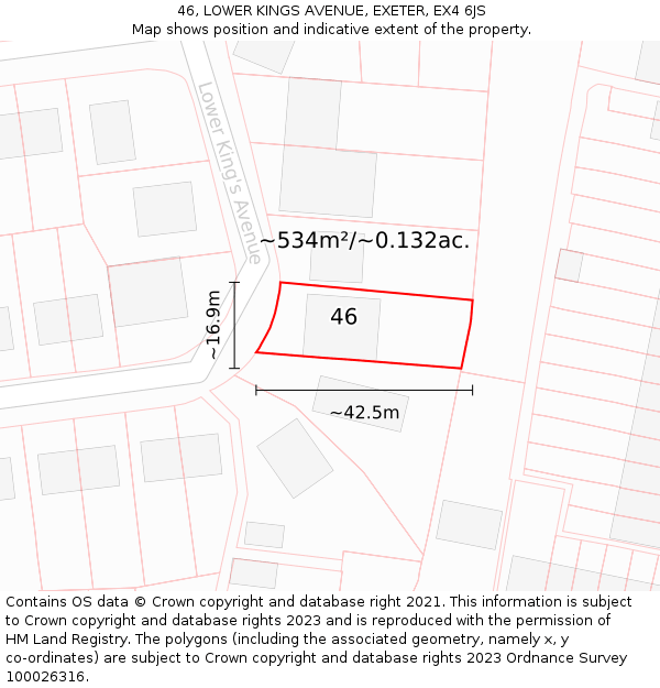 46, LOWER KINGS AVENUE, EXETER, EX4 6JS: Plot and title map