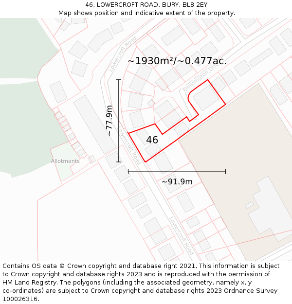 46, LOWERCROFT ROAD, BURY, BL8 2EY: Plot and title map