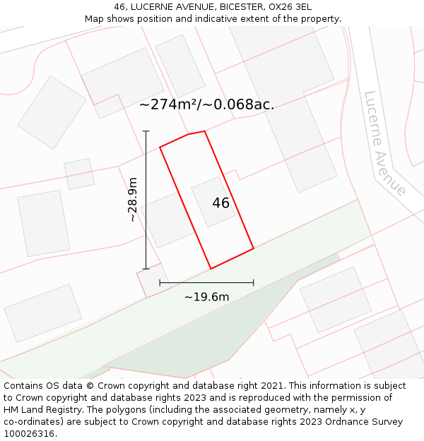 46, LUCERNE AVENUE, BICESTER, OX26 3EL: Plot and title map