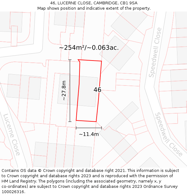 46, LUCERNE CLOSE, CAMBRIDGE, CB1 9SA: Plot and title map