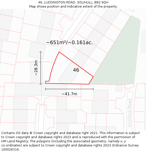 46, LUDDINGTON ROAD, SOLIHULL, B92 9QH: Plot and title map