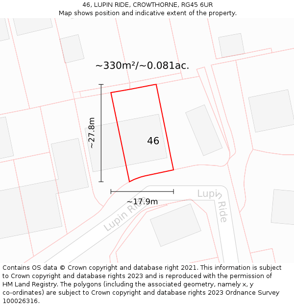 46, LUPIN RIDE, CROWTHORNE, RG45 6UR: Plot and title map