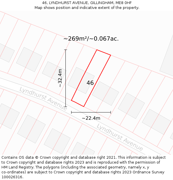 46, LYNDHURST AVENUE, GILLINGHAM, ME8 0HF: Plot and title map