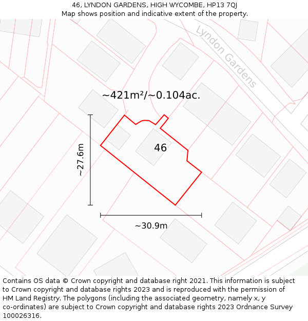 46, LYNDON GARDENS, HIGH WYCOMBE, HP13 7QJ: Plot and title map