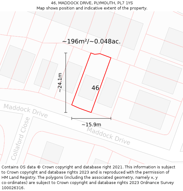 46, MADDOCK DRIVE, PLYMOUTH, PL7 1YS: Plot and title map