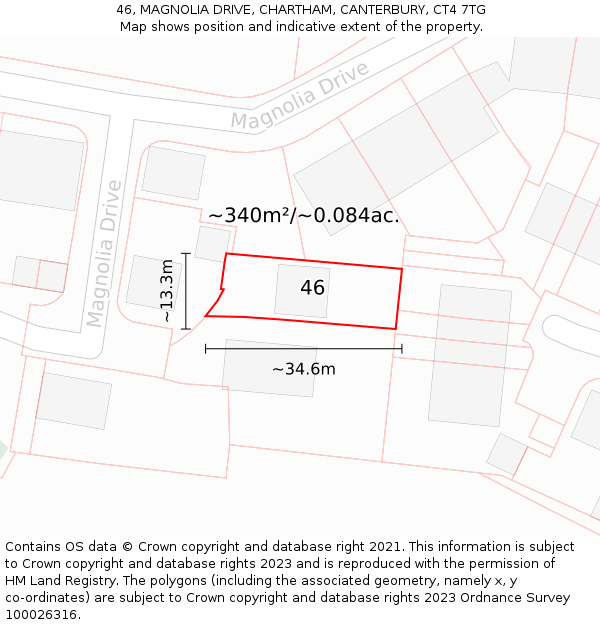 46, MAGNOLIA DRIVE, CHARTHAM, CANTERBURY, CT4 7TG: Plot and title map