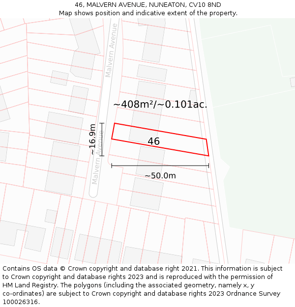 46, MALVERN AVENUE, NUNEATON, CV10 8ND: Plot and title map