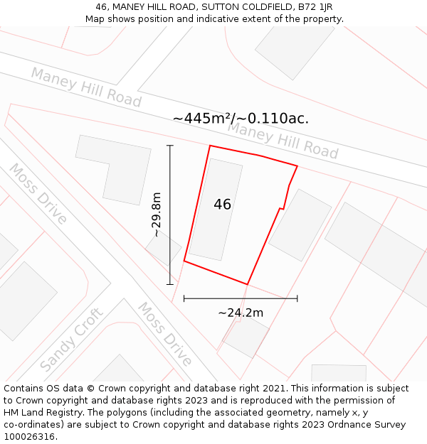 46, MANEY HILL ROAD, SUTTON COLDFIELD, B72 1JR: Plot and title map