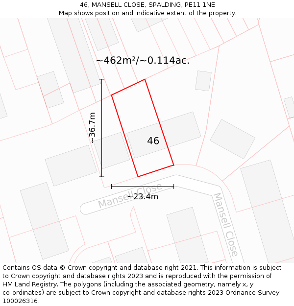 46, MANSELL CLOSE, SPALDING, PE11 1NE: Plot and title map